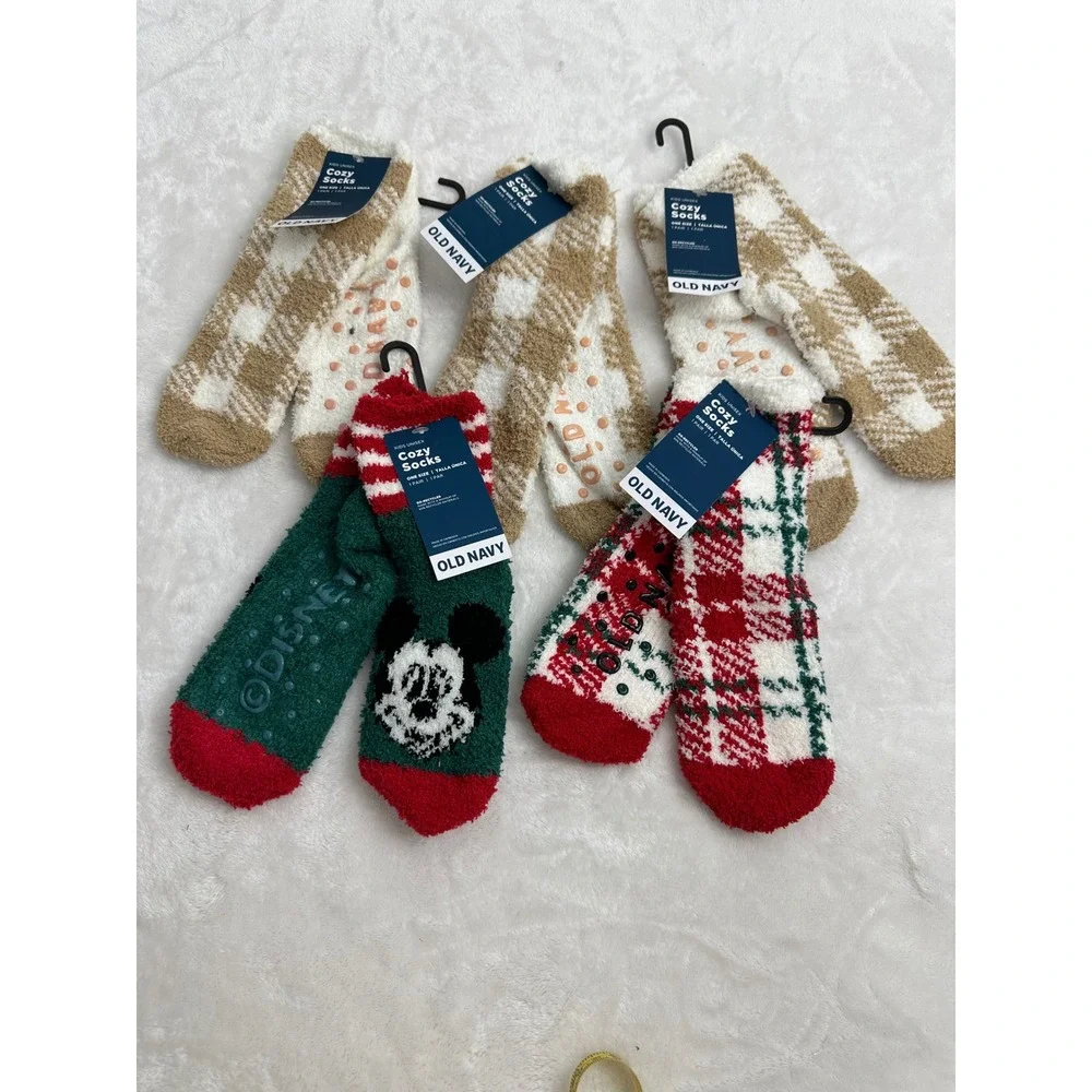Old Navy Kids Cozy Socks Bundle‎ 5 Pairs Disney Mickey Mouse Plaid Checkered NEW